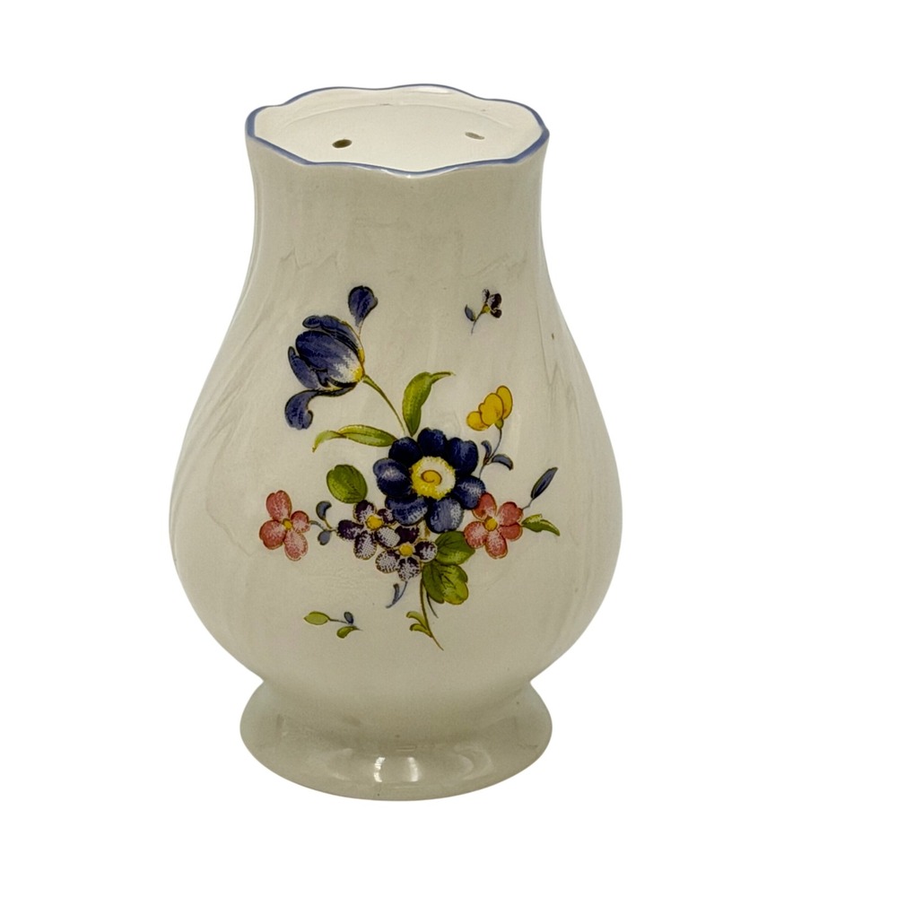 Vtg Nikko Japan Blue Peony Ceramic Floral Salt or Pepper Shaker Scalloped Rim